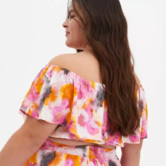 TORRID | Watercolor Tie-Dye Off Shoulder Crop Top | Sz. 3X - Picture 3 of 9